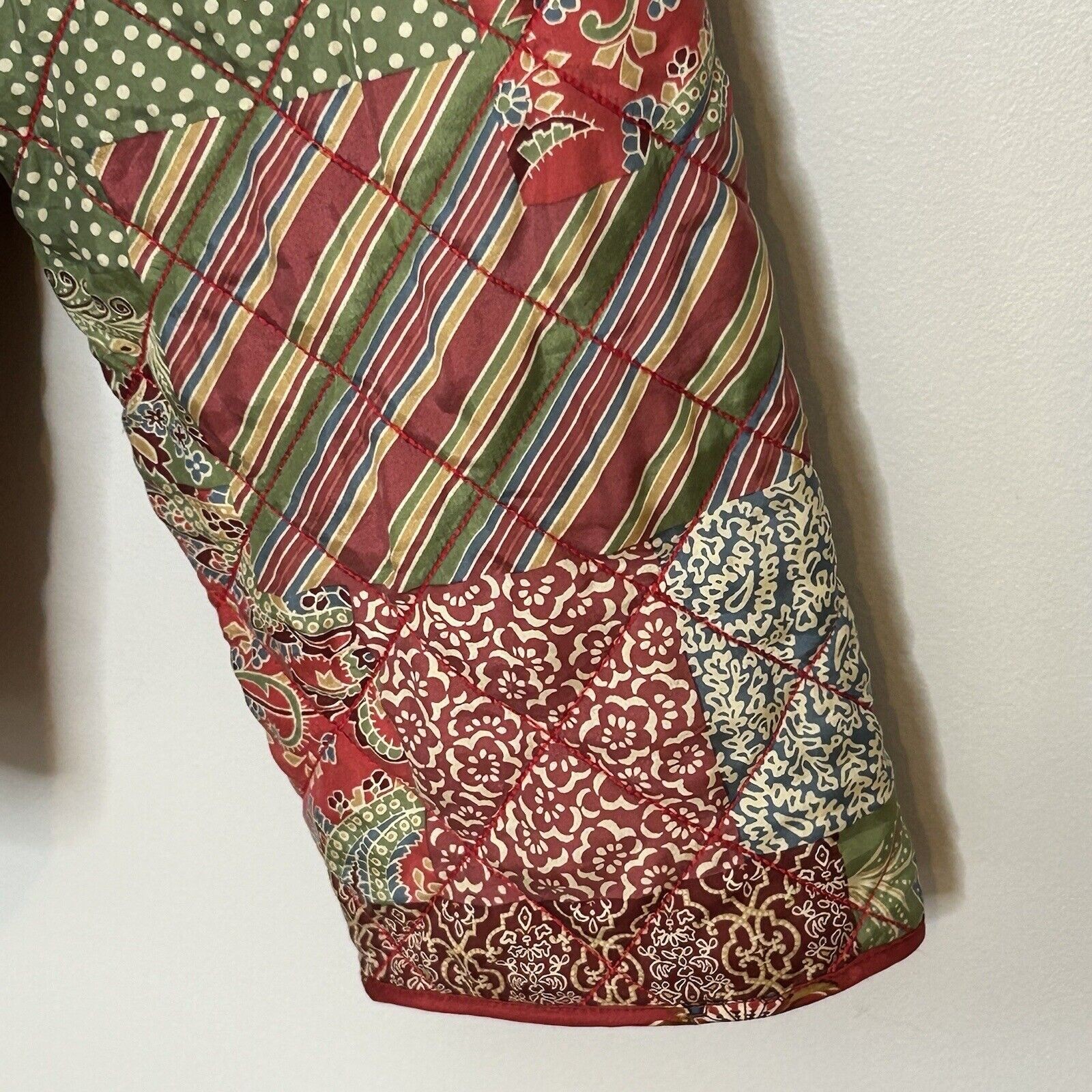 ORVIS Vtg Patchwork Silk Jacket L Reversible Cott… - image 5