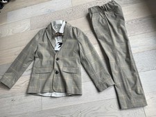 Next Boys 4 piece Brown Check Blazer Shirt Trouser And Bow Tie Set Age 7-8 Year