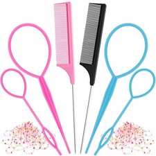 6Pcs Hair Loop Tool Set with 4 Tail Tools French Braid 2...
