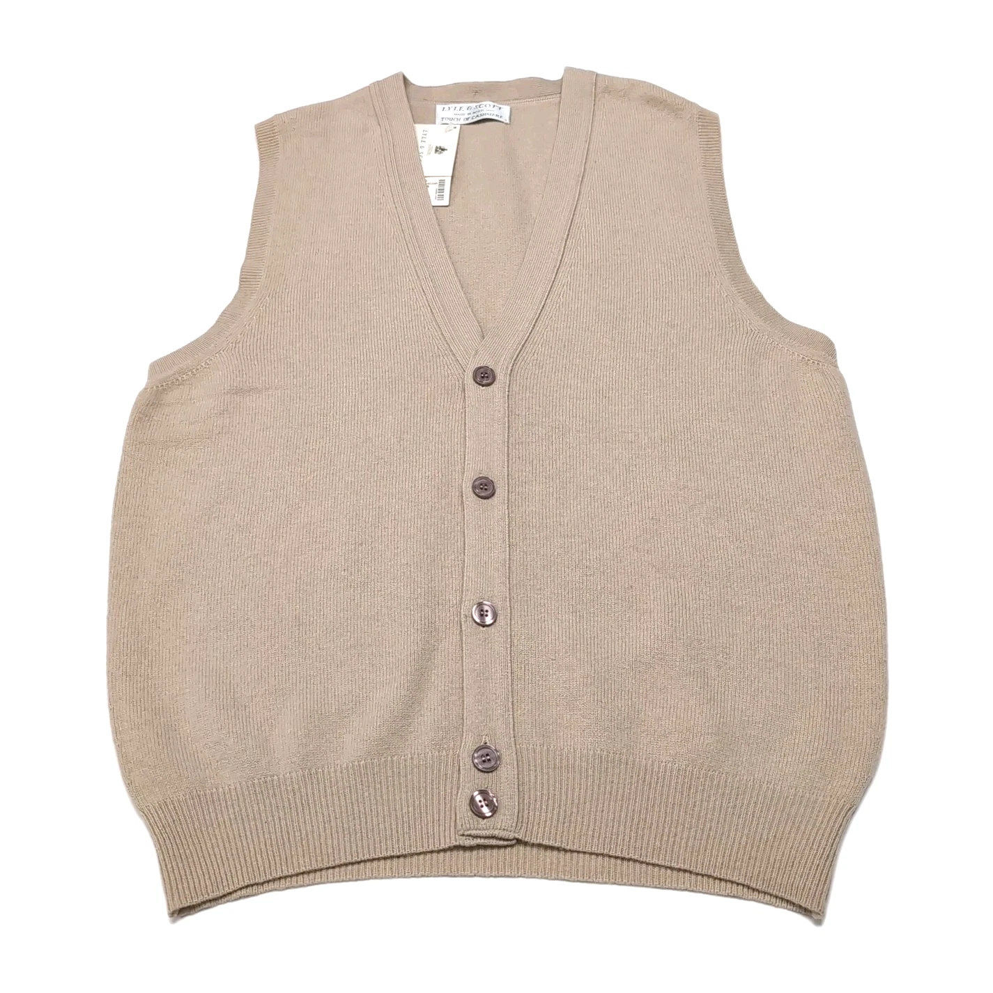 Vtg Lyle & Scott Scotland Touch of Cashmere Waistcoat Vest Mens M Parchment NWT
