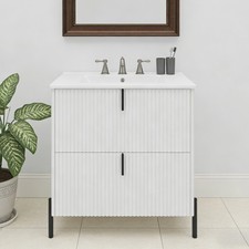 30" Bathroom Vanity Ceramic Sink,Equipped with Vertical Pulls and Full-Extension