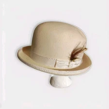 Vintage Capas Design Cream Derby Hat Feather Pin SZ S