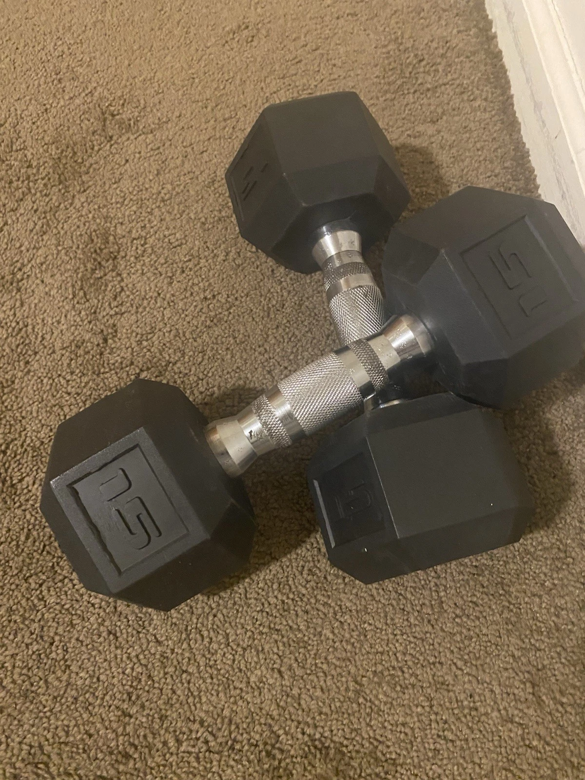 CAP Barbell, 15lb Coated Rubber Hex Dumbbell, Pair set 2