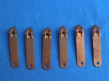 6 VINTAGE COPPER BEER OPENERS, JAX,CAN,BOTTLE,CHURCH KEY,