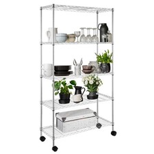 Commercial 5 Tier Shelf Adjustable Wire Metal Shelving Rack w/ 4 Wheels Rolling