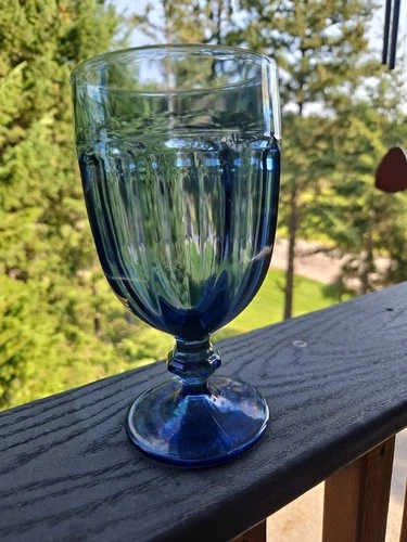2 Vintage Libbey Duratuff Gibralter Footed Goblets Blue 
