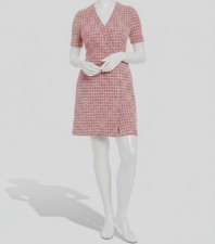 London Times Women's Pink Houndstooth Faux-Wrap Dress, Size 10