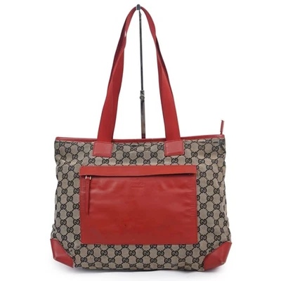 Sac fourre-tout bandoulière GUCCI GG toile cuir rouge gris 019 0426 2404 Auth... - Photo 1/4