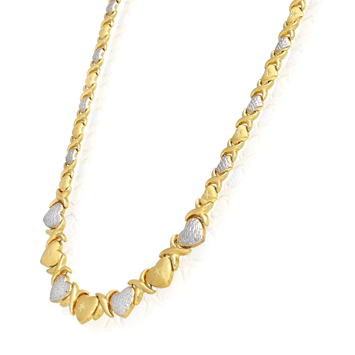 14K Yellow Gold Graduated Heart & Kisses Stampato XO