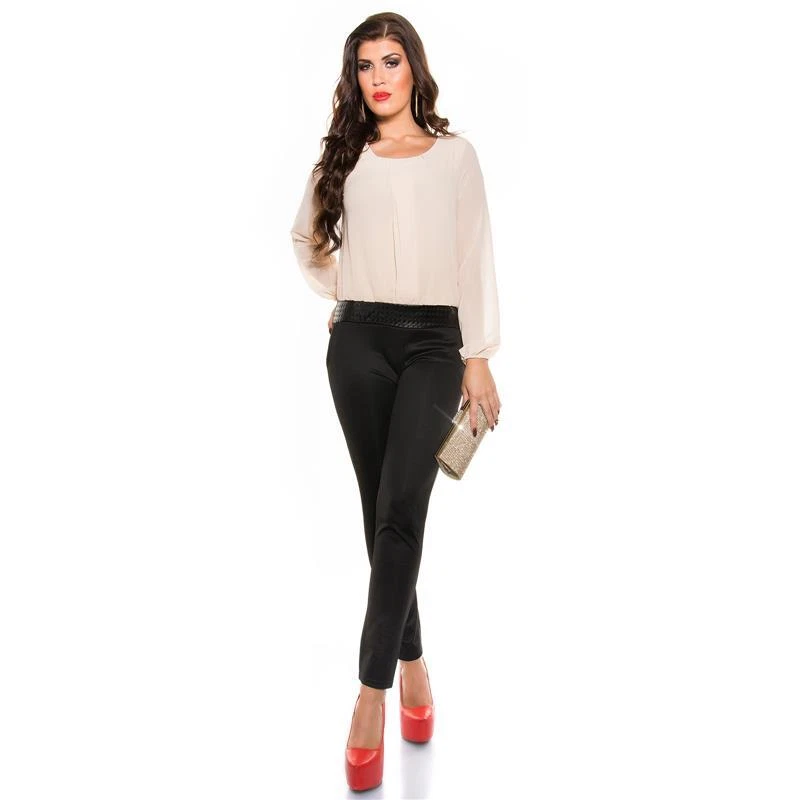 Elegante Manga Larga Mono Con Chifón Beige/Negro #OV167 - Imagen 3 de 4