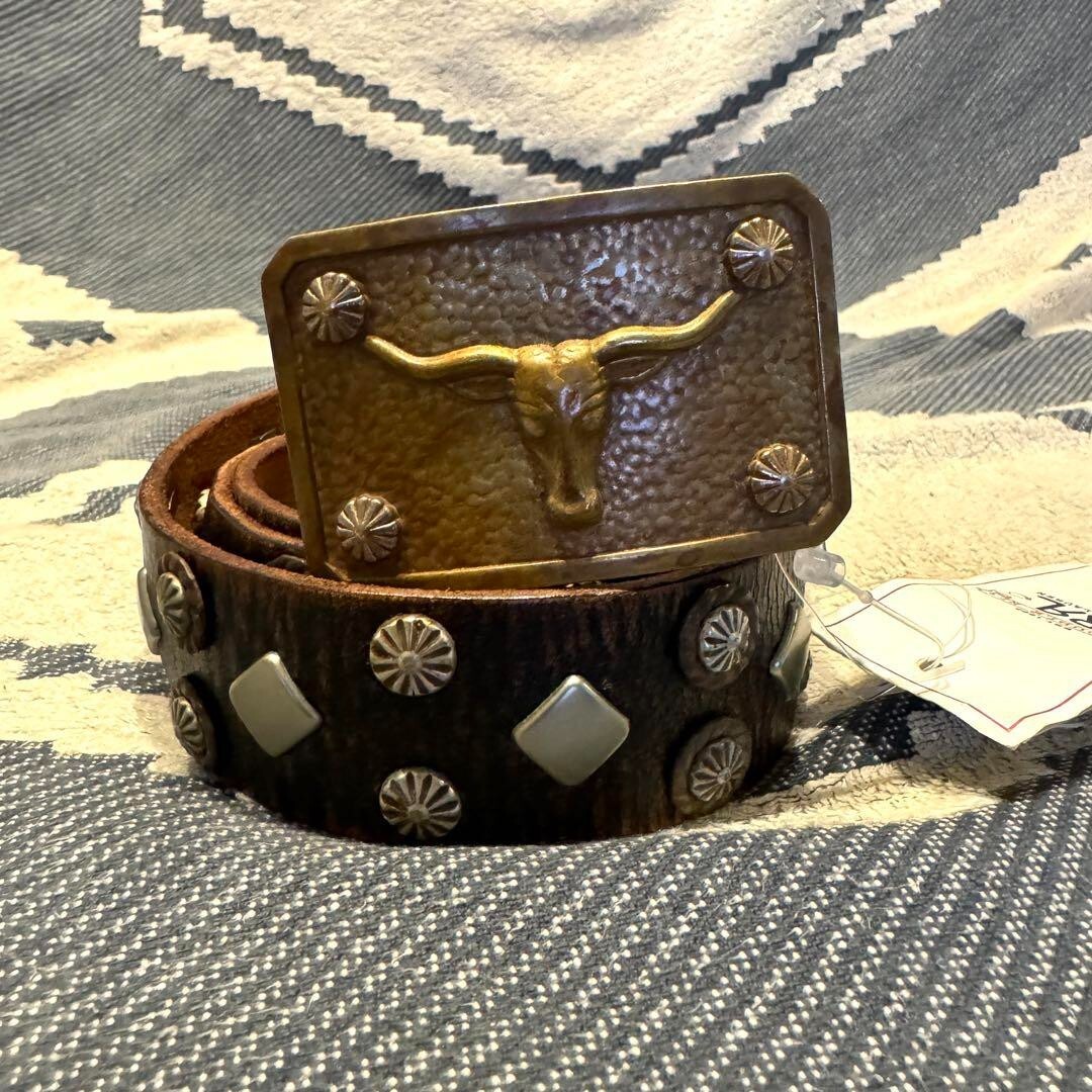 小物 RRL STUDDED BELT RRL Studded Roughout Leather Belt Light Brown - MILWORKS