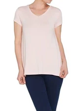 H BY HALSTON Size S Essentials V-Neck Top with Forward Notch Detail PINK