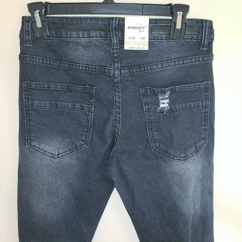 M. Society Mens Size 28 X 30 Super Stretch Skinny Fit Black Distressed Jeans NWT - Picture 6 of 12