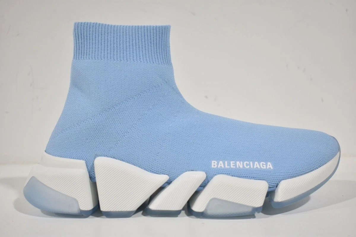 Balenciaga Speed Light Blue White High Top Knit Pull Trainer Sneaker 36 |