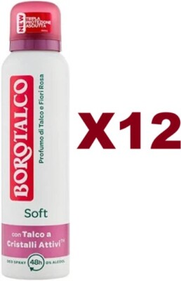 12PCS BOROTHALCO DEODORANT SPRAY SOFT SCENT TALC AND PINK FLOWERS 150ML