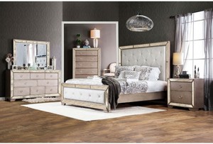 4pc Cal King Size Bedroom Furniture Antique Mirror Camel Back Head