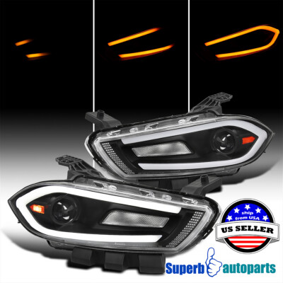 Fits 13-16 Dodge Dart Black Projector Headlights Switchback Sequential LED Tube
