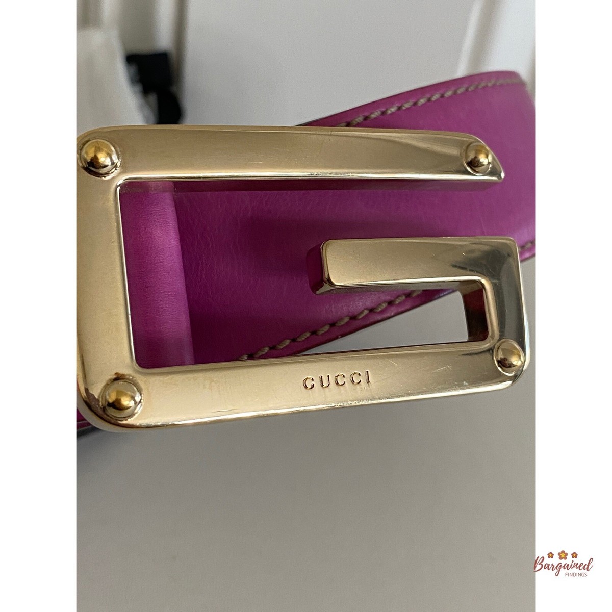 Authentic Gucci Dark Pink Leather Gold G Logo Buckle Belt