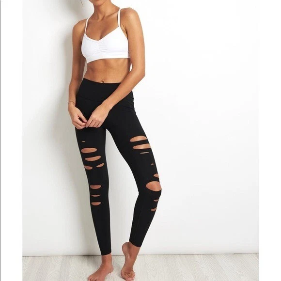 Alo Yoga High Waisted Ripped Warrior Legging Black Medium Celebrity Favorite