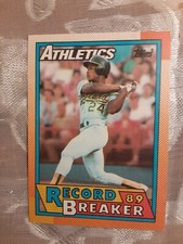 1990 Topps #7 Rickey Henderson Record Breaker Oakland Athletics Baseball Card