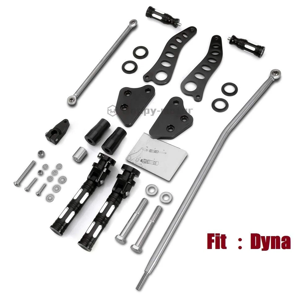 Clavijas de pie de control delantero negras para Harley Dyna Street Bob Low Rider Super Glide Foto 3 de 4