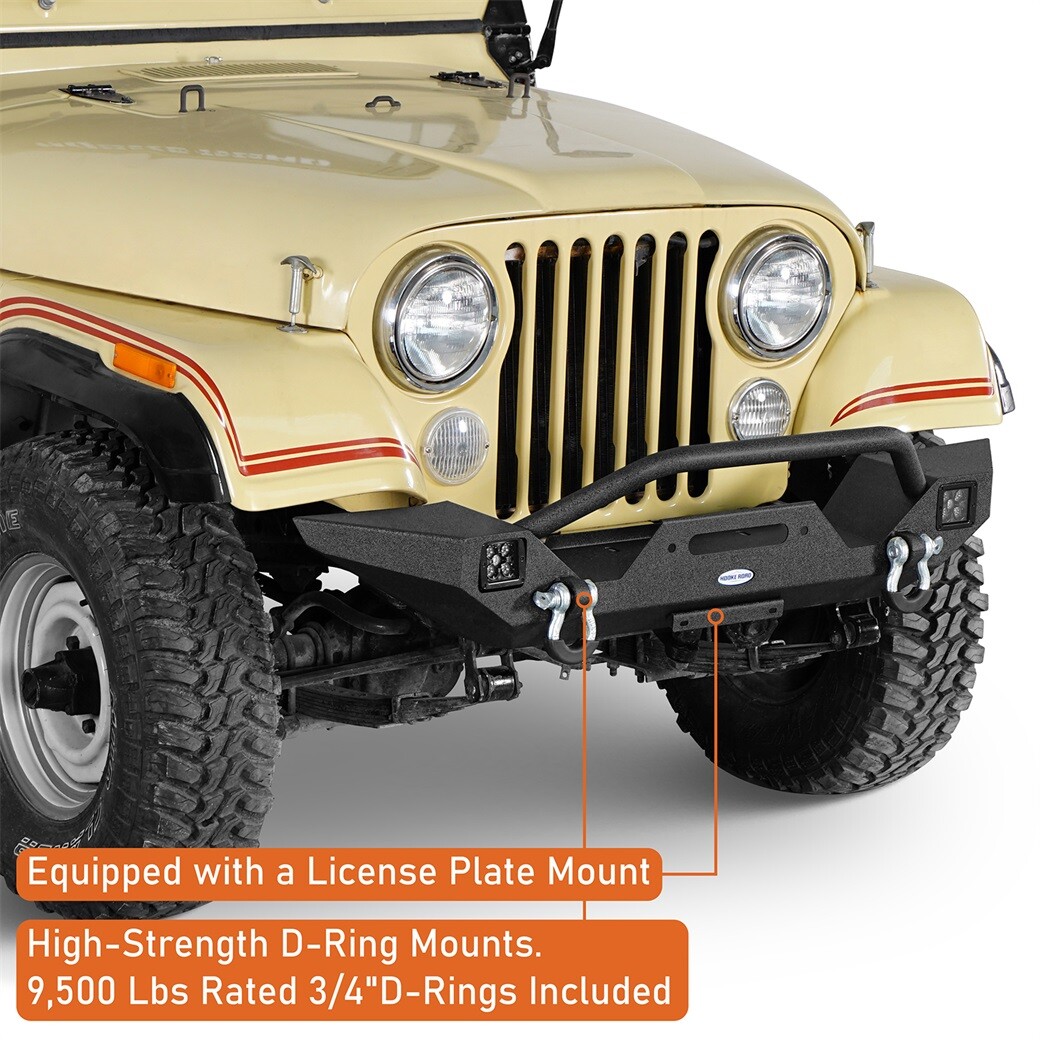Front Bumper w/ Winch Plate & Led Lights Fit 1976-1986 Jeep CJ-5 CJ-7 Scrambler
