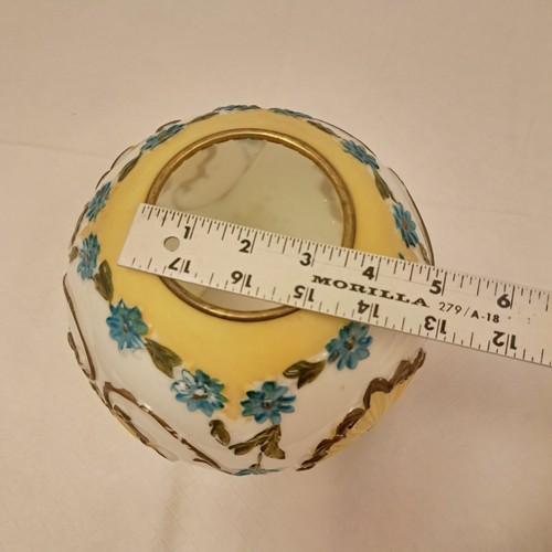 Antique Victorian Milk Glass Embossed Round Floral Hand Painted Globe - Picture 9 of 10