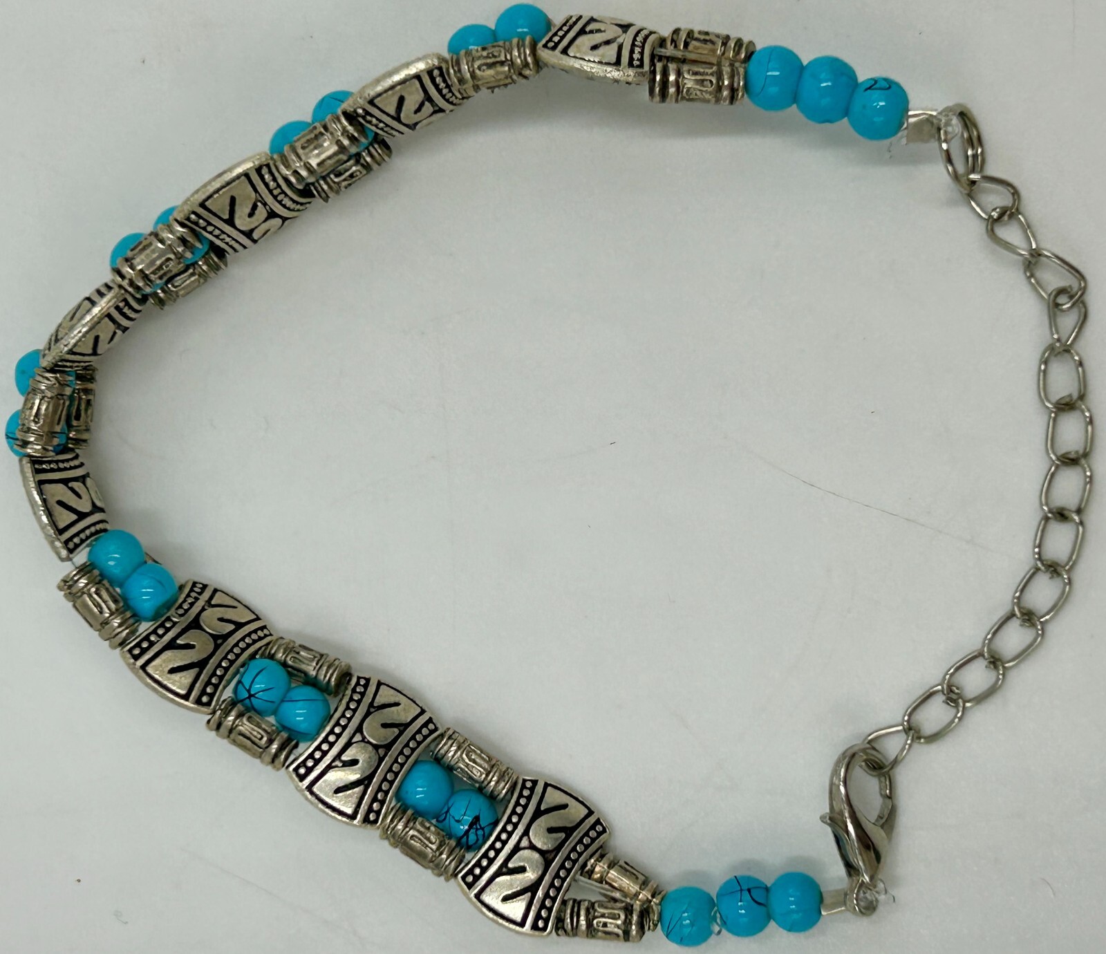 Adjustable Turquoise & Silvertone Bracelet Native… - image 6