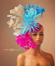 Hot Pink Fuchsia Kentucky Derby Fascinator Hat Del Mar Cream Turquoise Aqua Blue