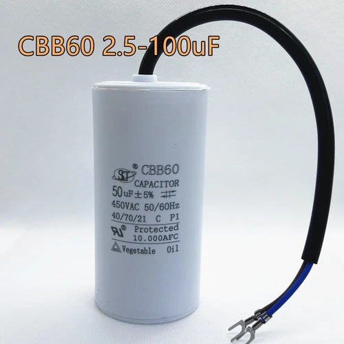 CBB60 30UF/35UF/40UF/45UF/50UF/60UF/70UF/80UF/100UF 450VAC 450V Capacitor (Wire)