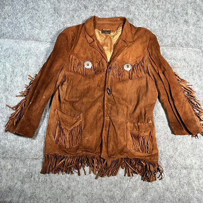 Vintage Suede Leather Jacket Hippie Fringe Concho Medium Vintage Suede Leather Jacket Hippie Fringe Concho Medium