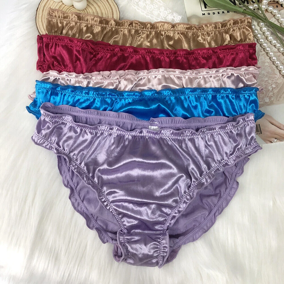 5 Pack Lot Women Satin Panties Ladies Briefs Underwear Nylon High Cut Lingeries - Image 3 of 4
