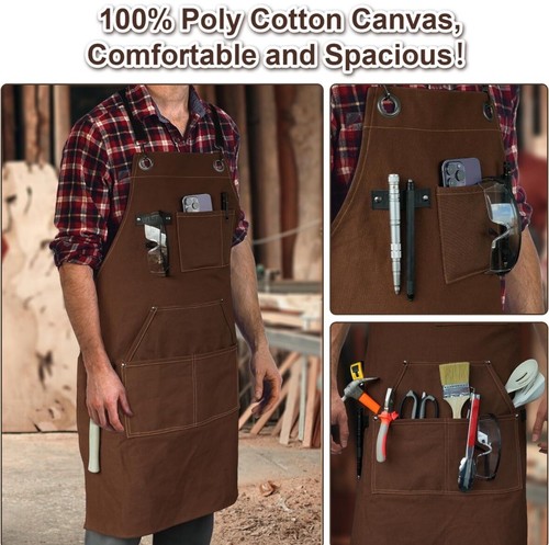 Aprons for Men, Woodworking Apron with Tool Pockets, Canvas Work Apron - Picture 3 of 8