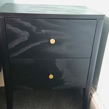 Two Black Wood 2-Drawer Bedside Tables with Storage, Metal Knob Handles