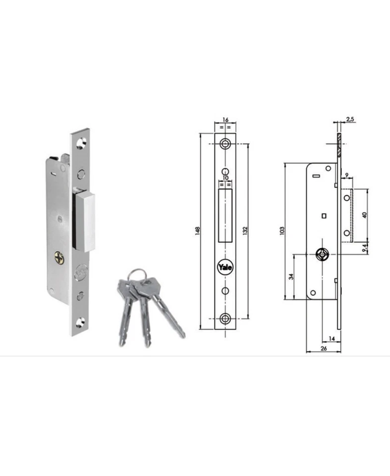 SERRATURA AD INFILARE YALE PER MONTANTI CHIAVE A SPILLO art. YF5810 - Immagine 2 di 2