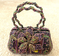 VTG Mary Frances Beaded Floral Purse Handbag Dual Handle 8"x4"