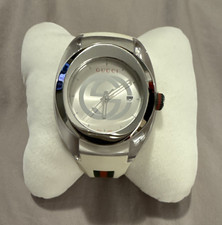 Gucci Sync Quartz 46mm Stainless Steel White Rubber Strap Date Watch w/ Box
