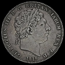 1819 George III Milled Silver LIX Crown, No Edge Stops, Extremely Rare