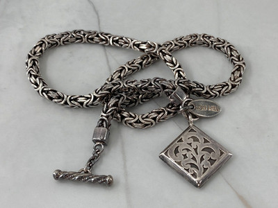 Lois Hill Scroll Pendant Byzantine Square Chain Sterling Silver Toggle Necklace