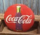 Vintage Coca Cola Coke Bottle Porcelain Soda Pop Advertising Dome Button Sign