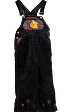 Vintage Disney Winnie the Pooh Black Velour Overalls Girls Size 6/6X Embroidered