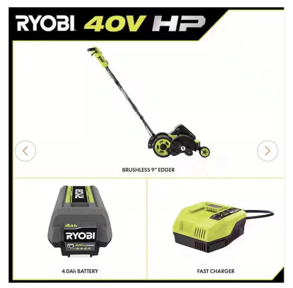 RYOBI40V HP sin escobillas 9 pulgadas Bordeador inalámbrico con batería de 4,0 Ah y cargador Foto 3 de 4