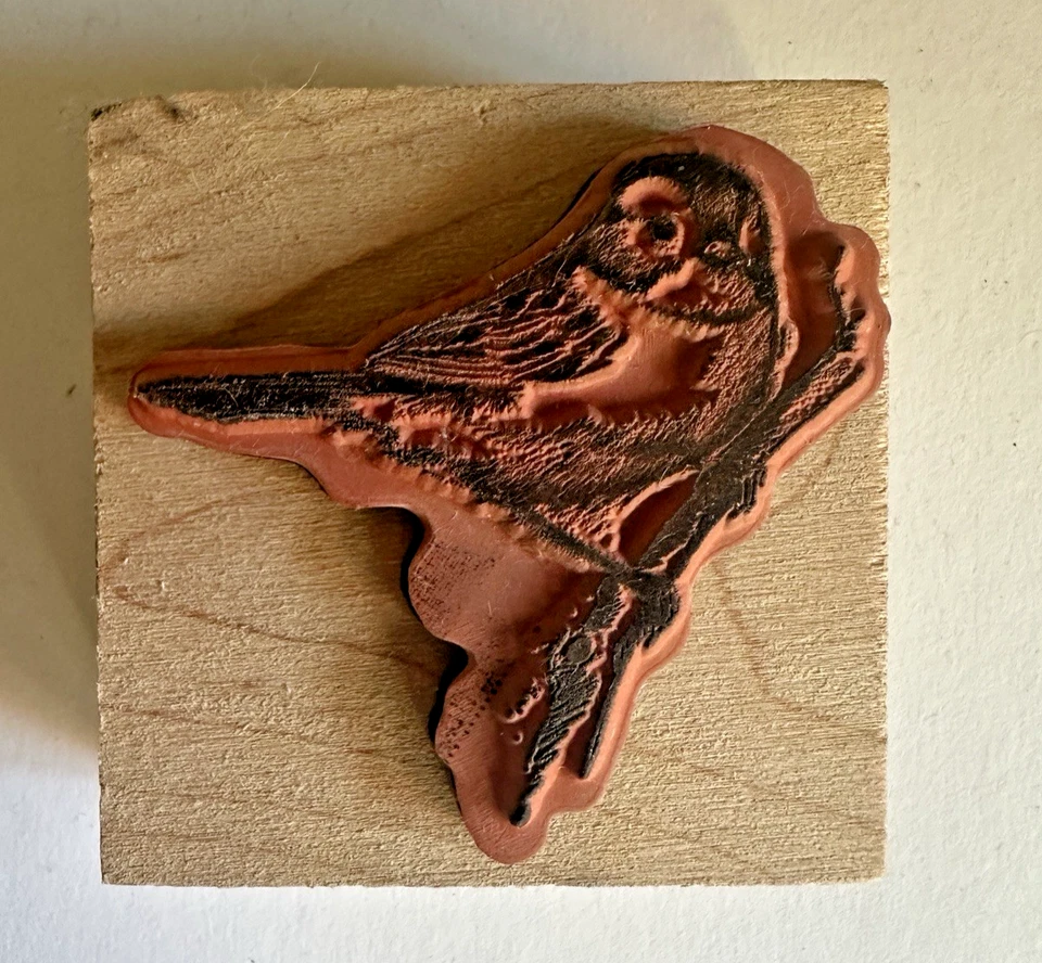 Sello de goma de pájaro Inkadinkado llave pinzón gorrión montado en madera Foto 2 de 4