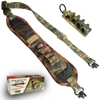 Gun Sling for 12 Gauge with 3 Shell Holders, Adjustable 12ga Shotgun Sling wi...
