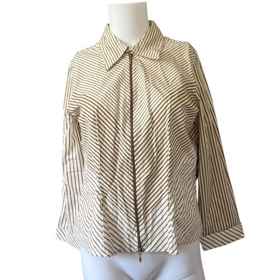 NEW Vintage Millenium Long Sleeve Striped Shirt Zip Up Womens Size Large L