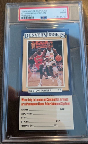 1985 NUGGETS WENDY'S POLICE ELSTON TURNER MICHAEL JORDAN ROOKIE CARD PSA 9 MINT
