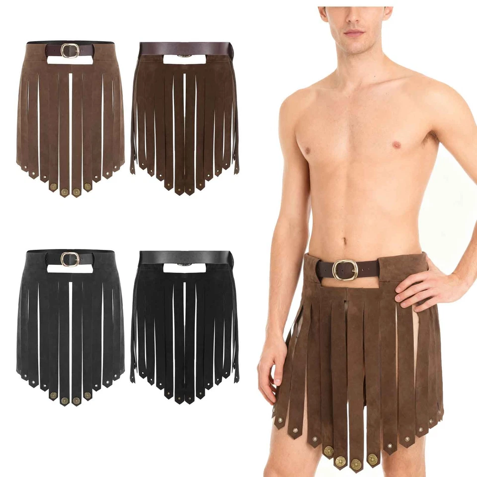 Herren Römischer Cosplay Vintage Wildleder Rock Halloween Römer Kostüm Clubwear - Bild 1 von 3