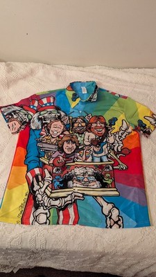 Phish Charicature Button Up Shirt size L Grateful Dead Mark Poutenis Two Sided