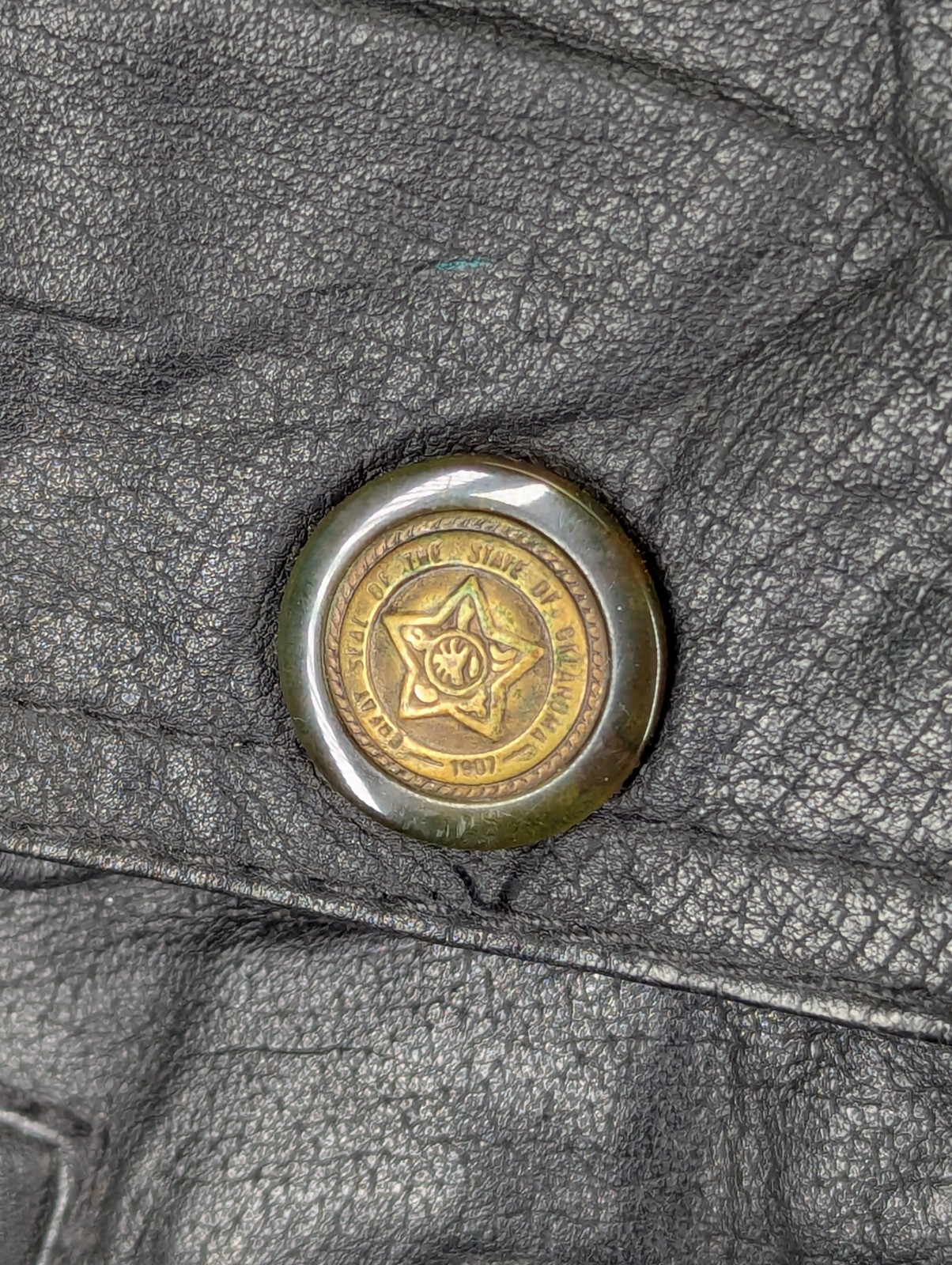 Vintage Leather Utility Vest Great Seal of the States of Oklahoma XL UK42 image 3