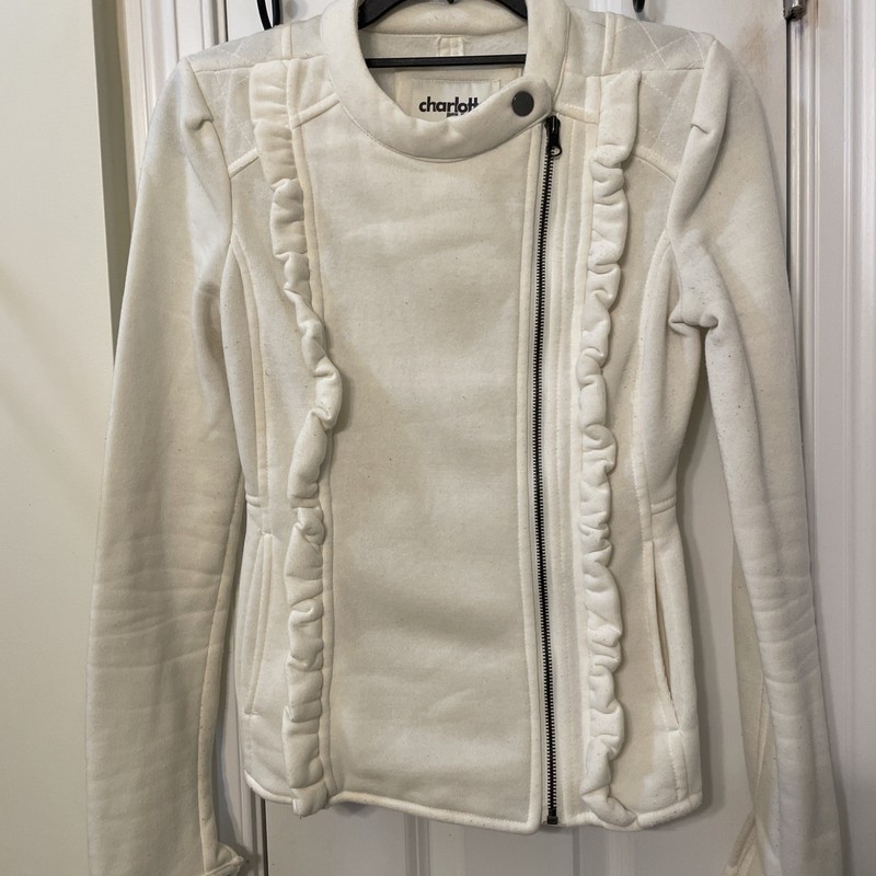 Charlotte Russe Ruffle White Asymmetrical Jacket Size Xsmall